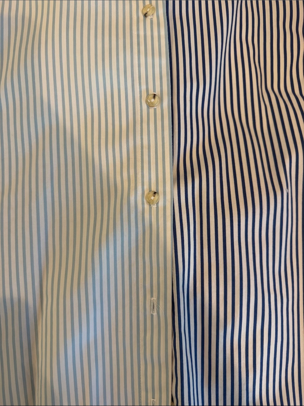 DONNI. Two-Tone Vertical Stripe Button-Down Shirt - Light Blue & Navy - Picture 3 of 6